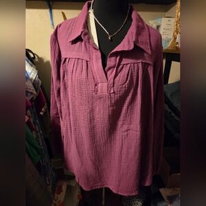 She + Sky Textured Plum Blouse